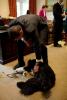 President Barack Obama pets Bo in the Outer Oval Office, October 29, 2009.