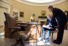 Vice President Joe Biden reviews his remarks with President Barack Obama before the Vice President announces that he will not be a candidate in the 2016 presidential campaign, in the Oval Office, October 21, 2015.