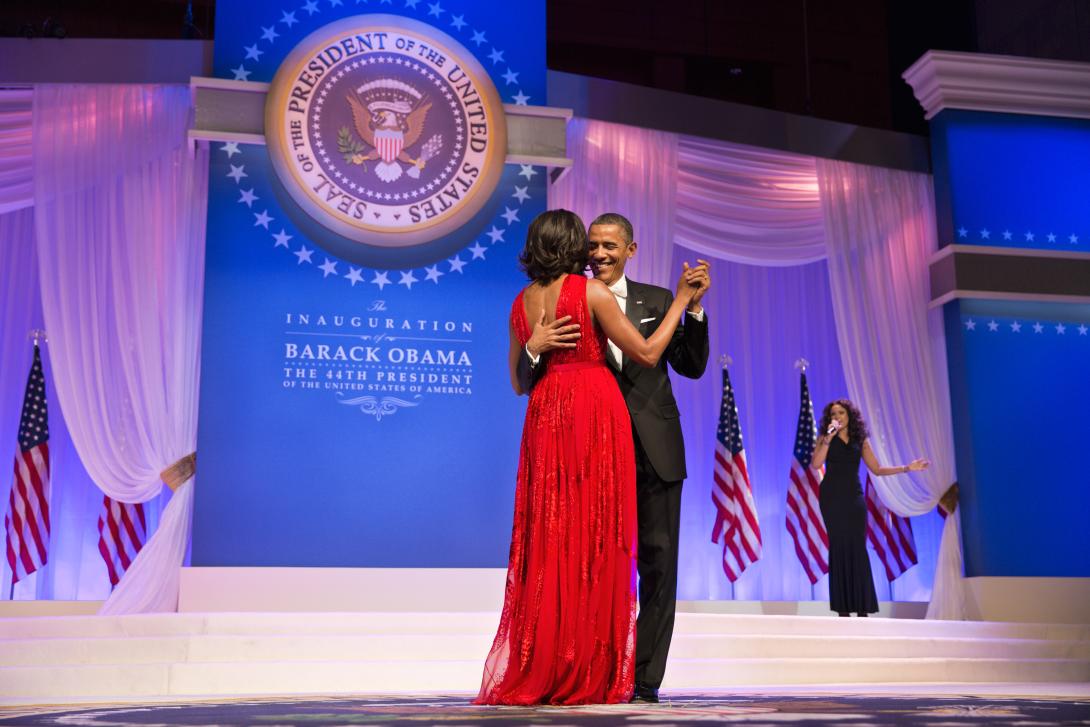 President Barack Obama and First Lady Michelle Obama dance at the Commander in Chief Ball at the Walter E. Washington Convention Center in Washington, D.C., January 21, 2013. The President and First Lady danced to "Let's Stay Together" performed by Jennif