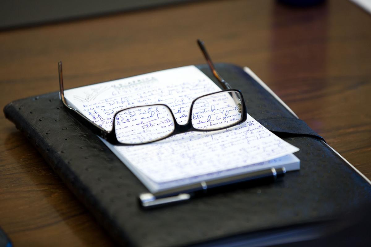 Eyeglasses and notes seen during the U.S.-Africa Leaders Summit at the U.S. Department of State in Washington, D.C., Aug. 6, 2014.